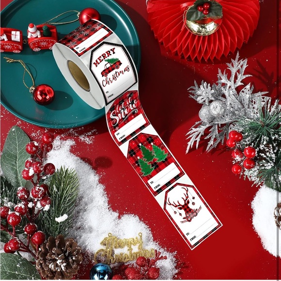🎄60 HOLIDAY PRESENTS LABELS 2024 - red buffalo plaid set - Picture 3 of 4